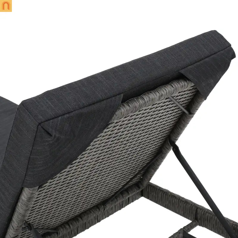 Chaise Lounge PE Rattan Black Dark Gray Cushion Adjustable 76in