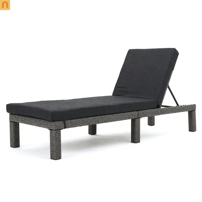 Chaise Lounge PE Rattan Black Dark Gray Cushion Adjustable 76in