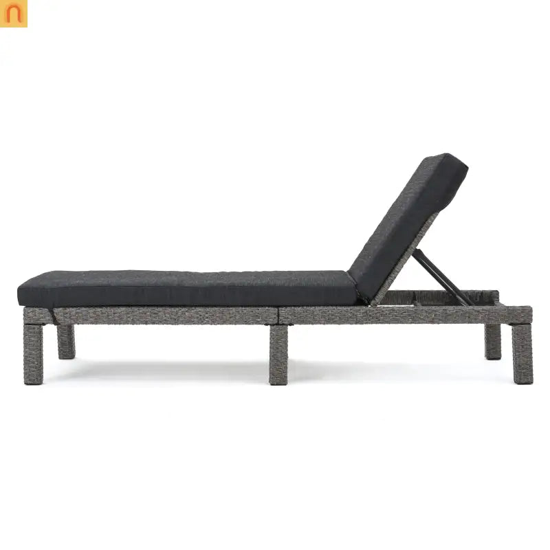 Chaise Lounge PE Rattan Black Dark Gray Cushion Adjustable 76in