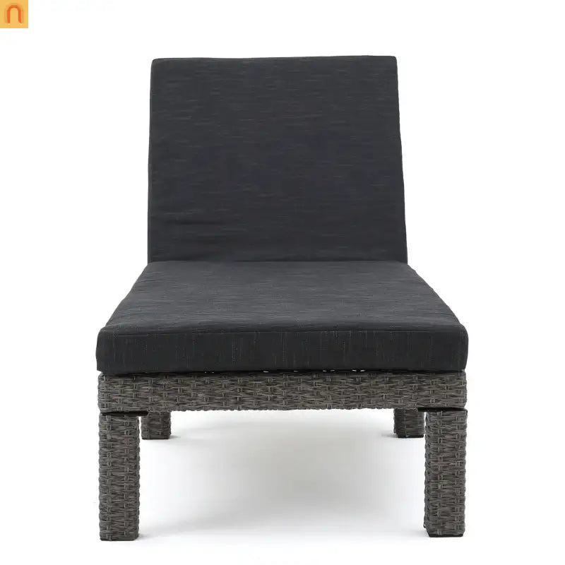 Chaise Lounge PE Rattan Black Dark Gray Cushion Adjustable 76in