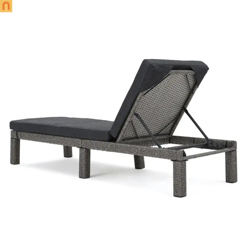 Chaise Lounge PE Rattan Black Dark Gray Cushion Adjustable 76in
