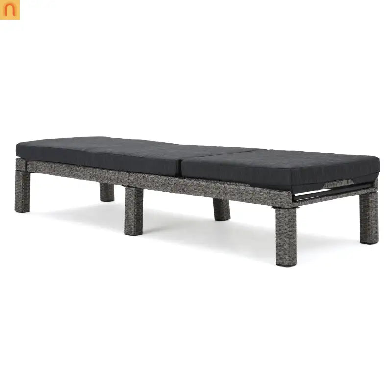 Chaise Lounge PE Rattan Black Dark Gray Cushion Adjustable 76in
