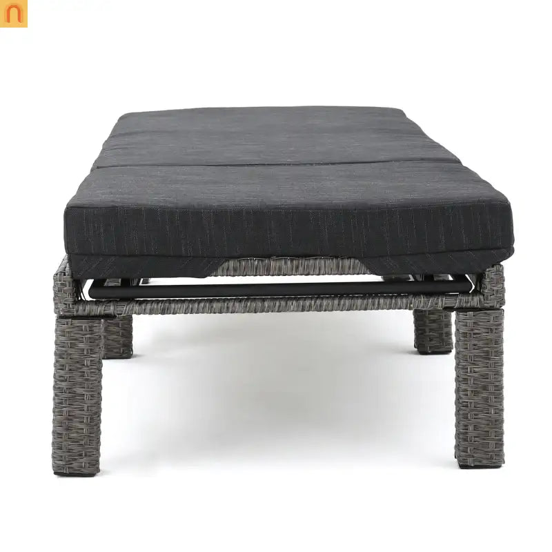 Chaise Lounge PE Rattan Black Dark Gray Cushion Adjustable 76in