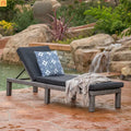 Chaise Lounge PE Rattan Black Dark Gray Cushion Adjustable 76in