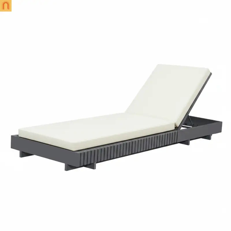 Chaise Lounge Acacia Wood Dark Gray Cream Cushion 6 Position 400 LB