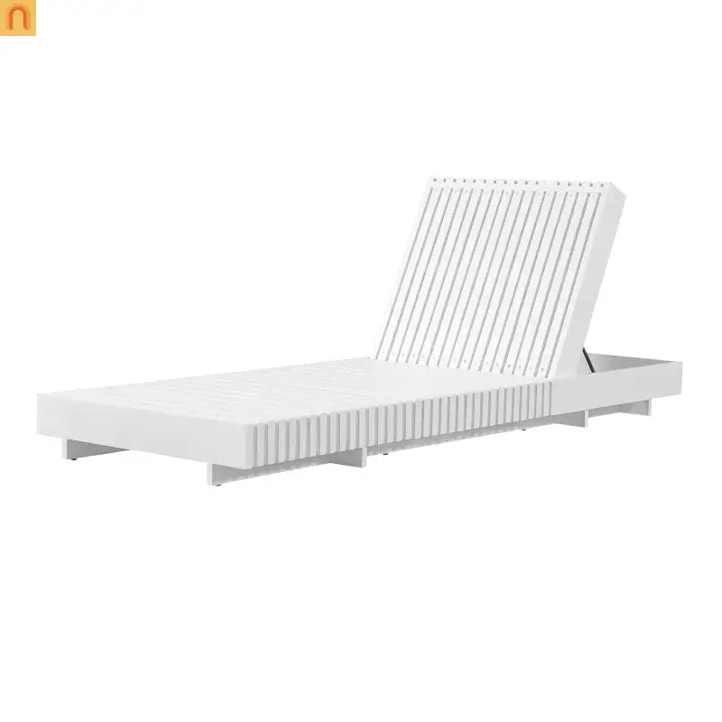 Chaise Lounge Acacia Wood White Dark Gray Cushion 6 Position 400 LB