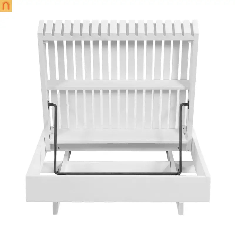 Chaise Lounge Acacia Wood White Dark Gray Cushion 6 Position 400 LB