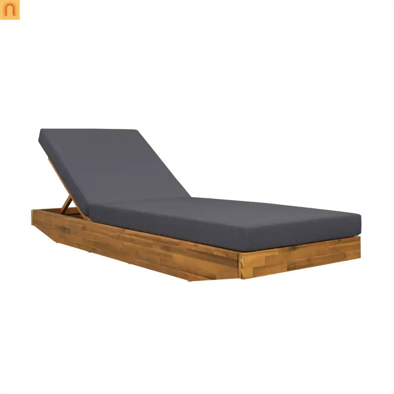 Chaise Lounge Acacia Wood Teak Dark Gray Cushion 79.6in 300 LB