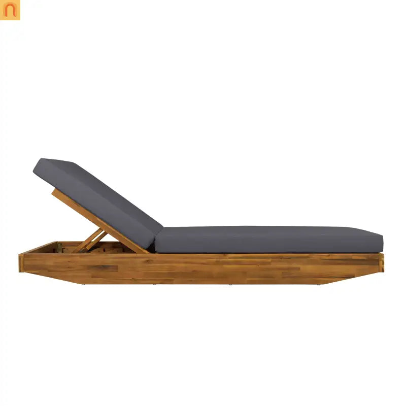 Chaise Lounge Acacia Wood Teak Dark Gray Cushion 79.6in 300 LB