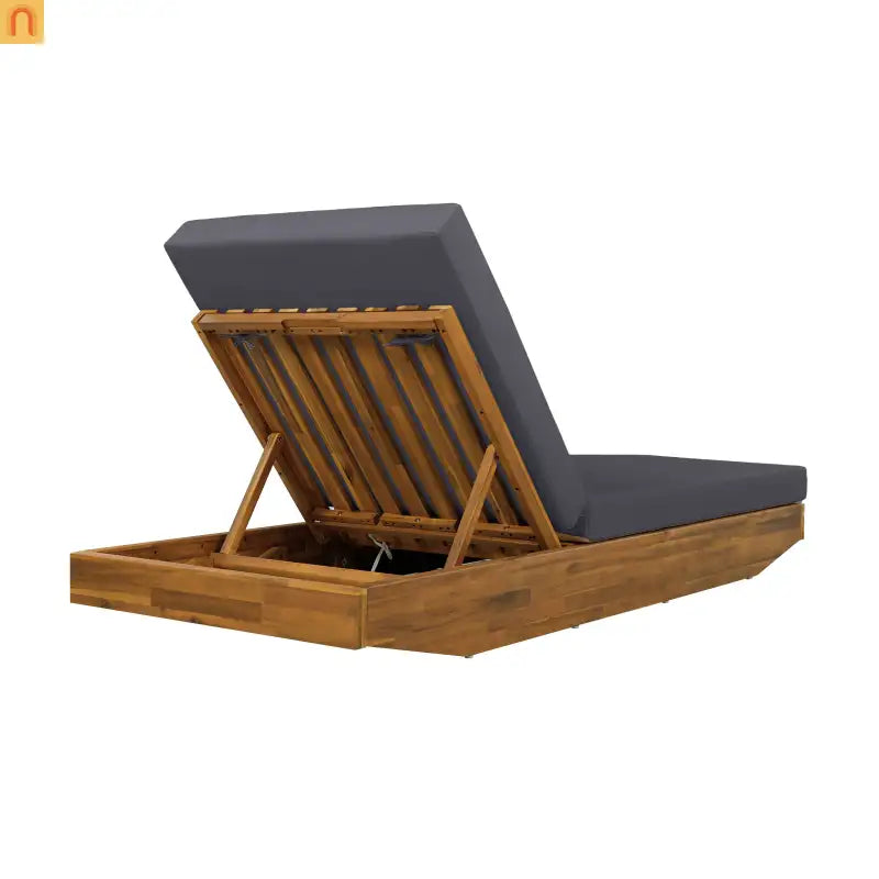 Chaise Lounge Acacia Wood Teak Dark Gray Cushion 79.6in 300 LB