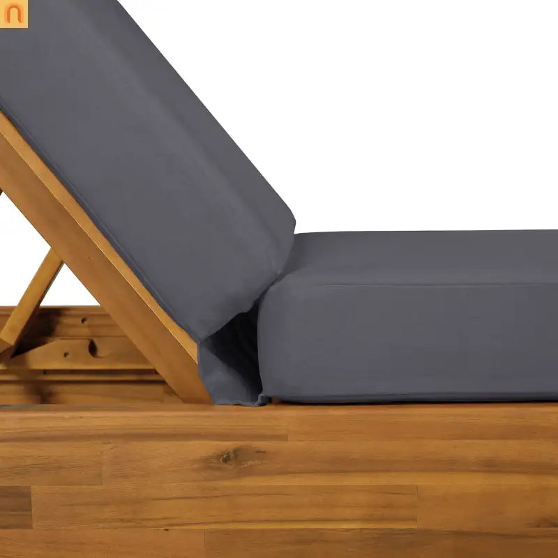 Chaise Lounge Acacia Wood Teak Dark Gray Cushion 79.6in 300 LB