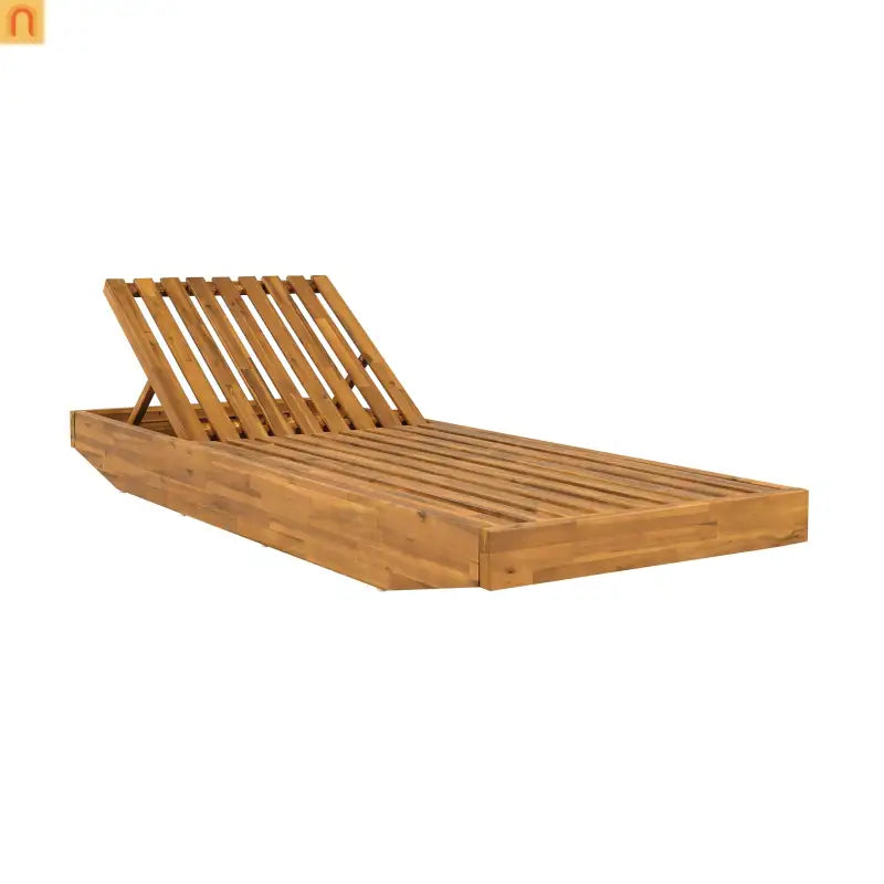 Chaise Lounge Acacia Wood Teak Dark Gray Cushion 79.6in 300 LB