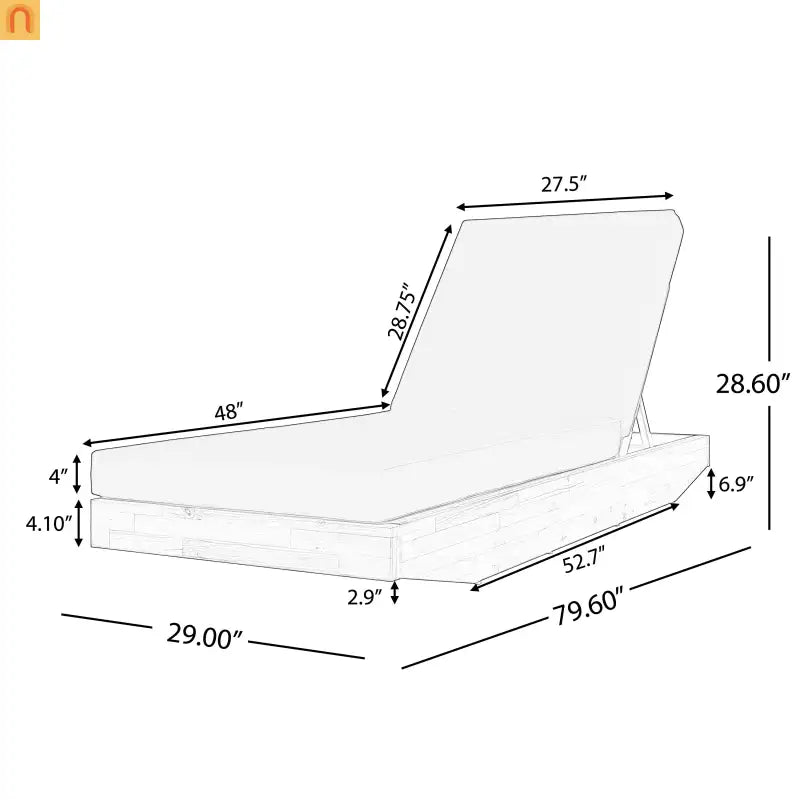 Chaise Lounge Acacia Wood Teak Dark Gray Cushion 79.6in 300 LB