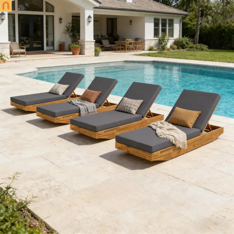 Chaise Lounge Acacia Wood Teak Dark Gray Cushion 79.6in 300 LB