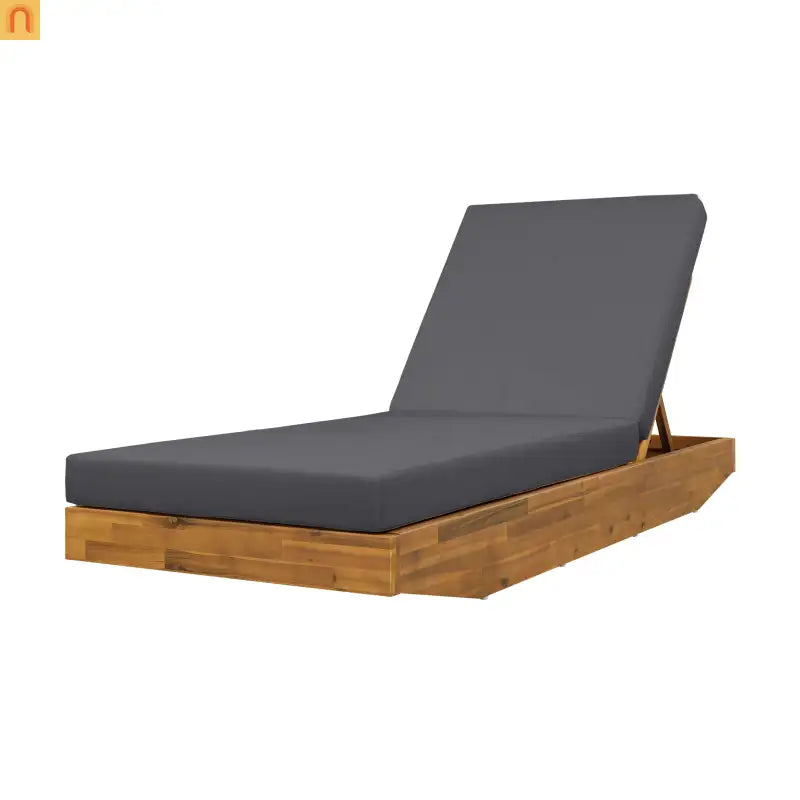 Chaise Lounge Acacia Wood Teak Dark Gray Cushion 79.6in 300 LB