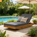 Chaise Lounge Acacia Wood Teak Dark Gray Cushion 79.6in 300 LB
