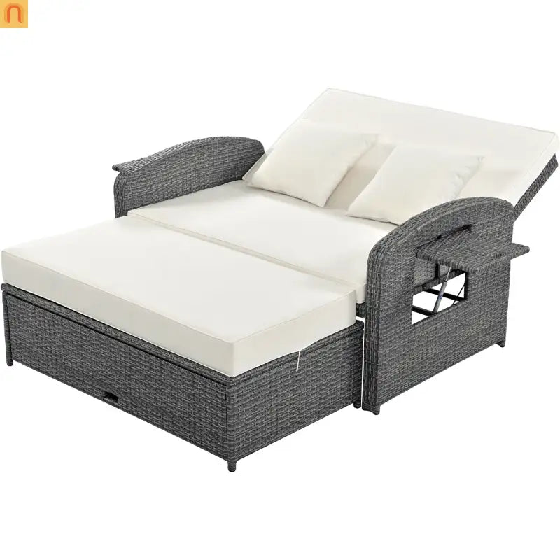 Chaise Lounge PE Rattan Steel White Cushion 3 Position 700 LB Footrest