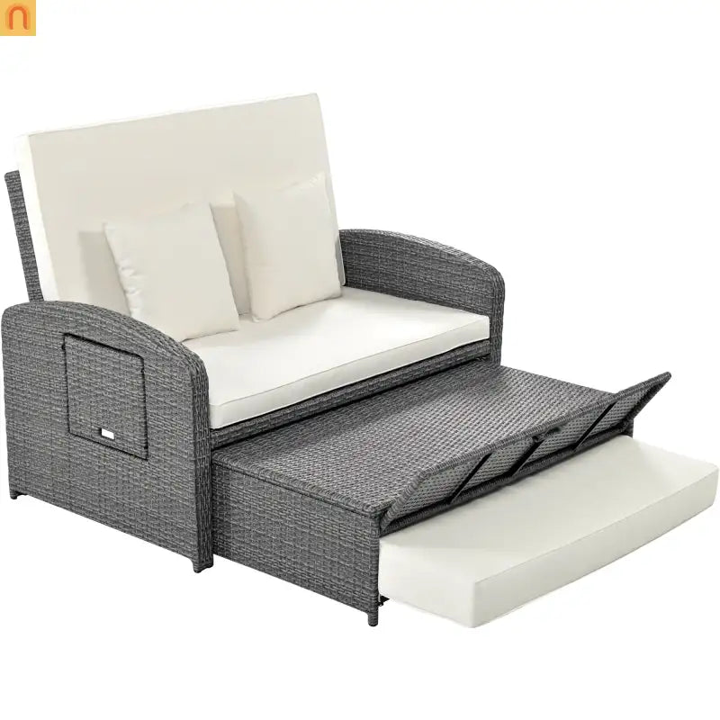 Chaise Lounge PE Rattan Steel White Cushion 3 Position 700 LB Footrest