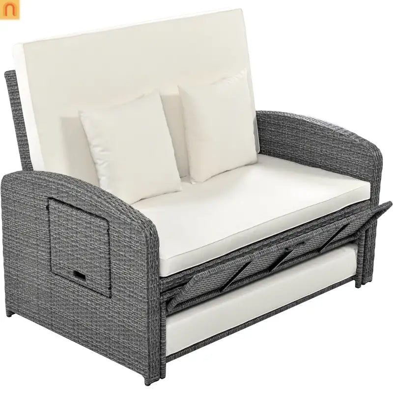 Chaise Lounge PE Rattan Steel White Cushion 3 Position 700 LB Footrest