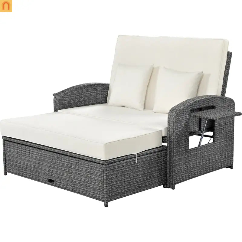 Chaise Lounge PE Rattan Steel White Cushion 3 Position 700 LB Footrest