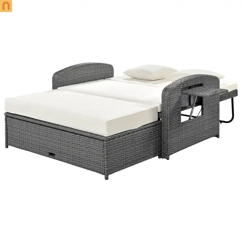 Chaise Lounge PE Rattan Steel White Cushion 3 Position 700 LB Footrest