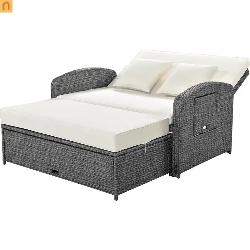 Chaise Lounge PE Rattan Steel White Cushion 3 Position 700 LB Footrest