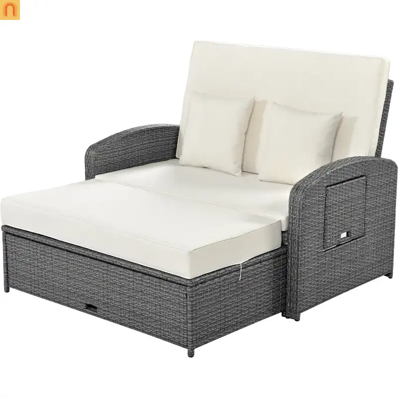 Chaise Lounge PE Rattan Steel White Cushion 3 Position 700 LB Footrest