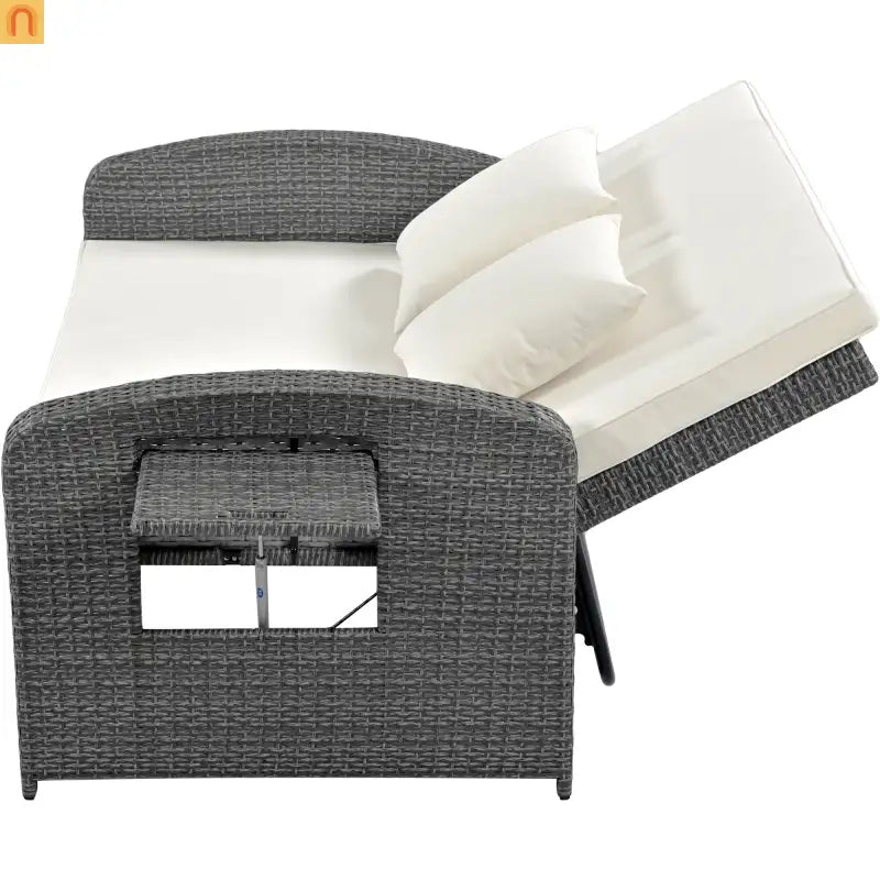 Chaise Lounge PE Rattan Steel White Cushion 3 Position 700 LB Footrest