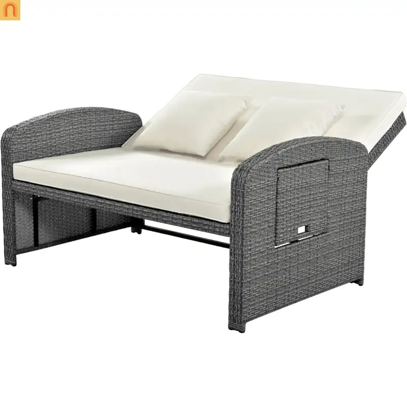 Chaise Lounge PE Rattan Steel White Cushion 3 Position 700 LB Footrest