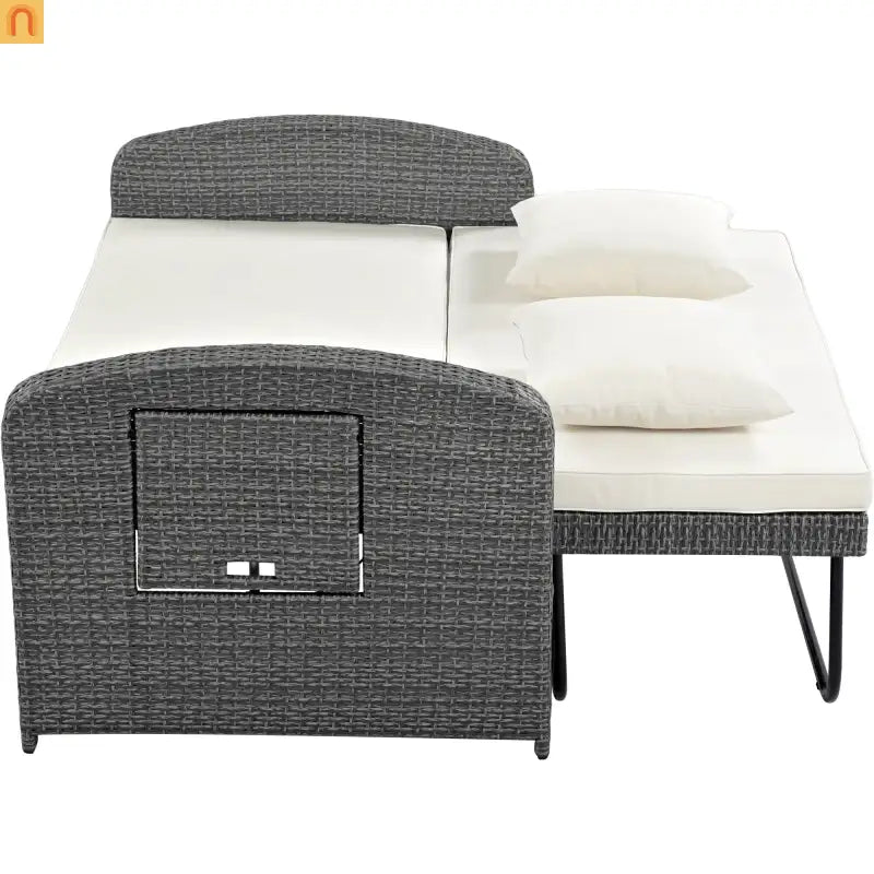 Chaise Lounge PE Rattan Steel White Cushion 3 Position 700 LB Footrest