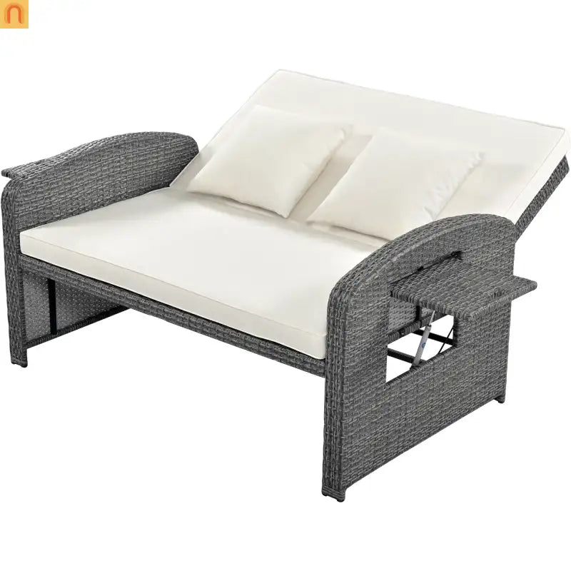 Chaise Lounge PE Rattan Steel White Cushion 3 Position 700 LB Footrest