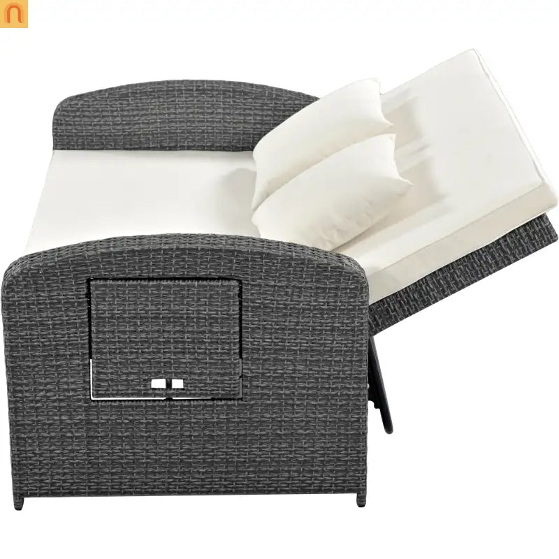 Chaise Lounge PE Rattan Steel White Cushion 3 Position 700 LB Footrest
