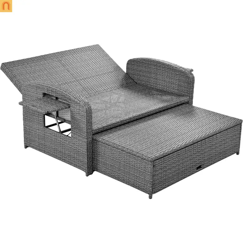 Chaise Lounge PE Rattan Steel White Cushion 3 Position 700 LB Footrest