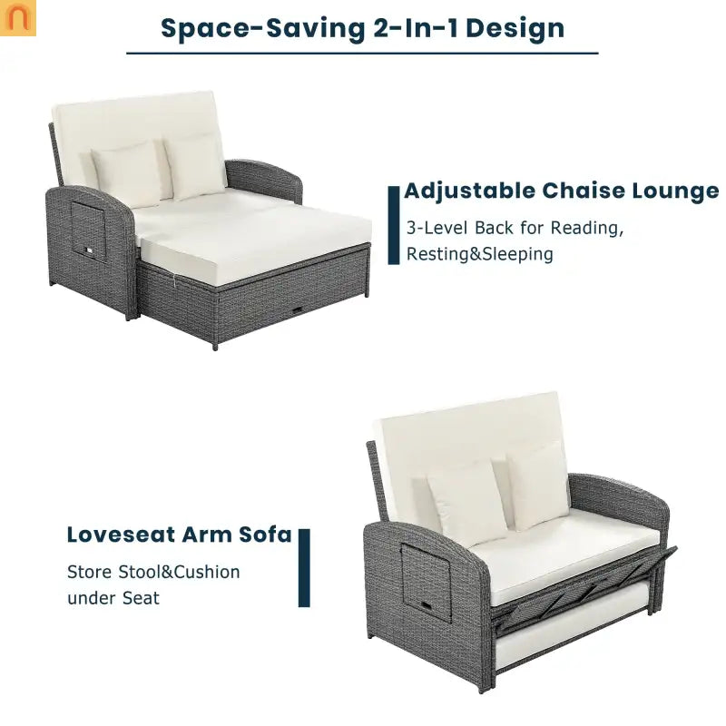 Chaise Lounge PE Rattan Steel White Cushion 3 Position 700 LB Footrest