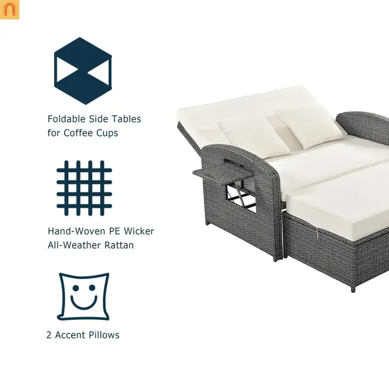 Chaise Lounge PE Rattan Steel White Cushion 3 Position 700 LB Footrest