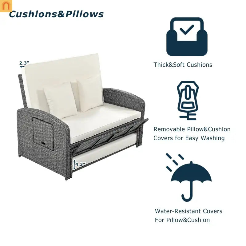 Chaise Lounge PE Rattan Steel White Cushion 3 Position 700 LB Footrest