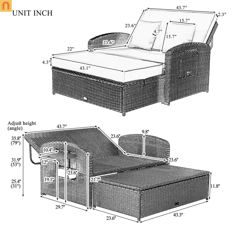 Chaise Lounge PE Rattan Steel White Cushion 3 Position 700 LB Footrest