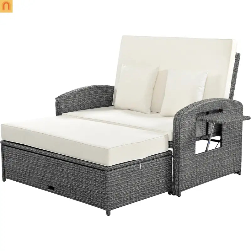 Chaise Lounge PE Rattan Steel White Cushion 3 Position 700 LB Footrest