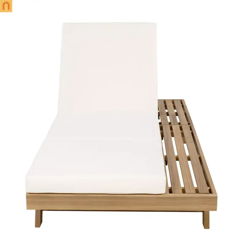 Chaise Lounge Acacia Wood Light Brown Cream Cushion 4 Position 79in