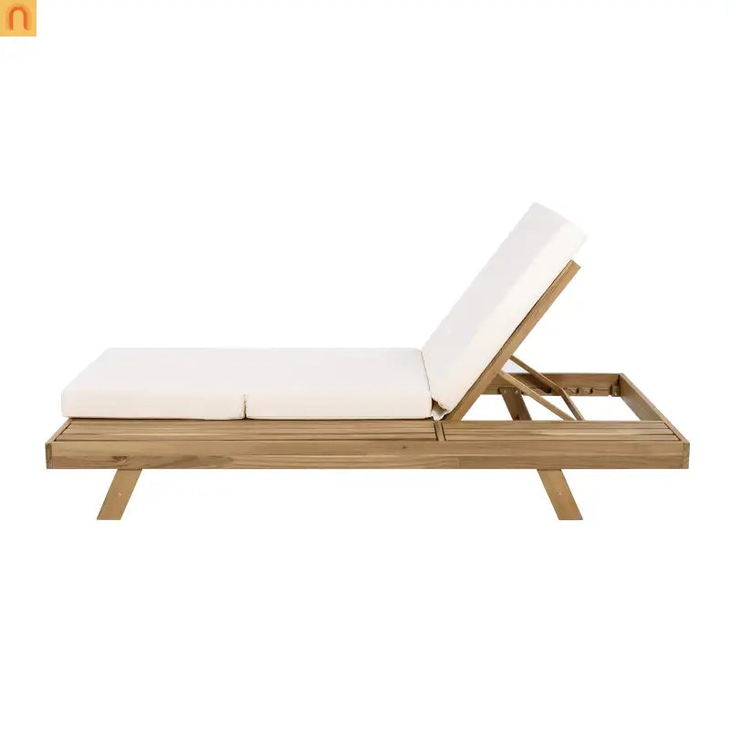 Chaise Lounge Acacia Wood Light Brown Cream Cushion 4 Position 79in