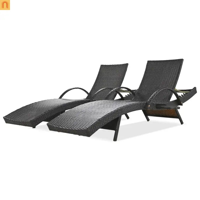 Wicker Chaise Lounge Dark Brown 5 Position Pull-Out Table