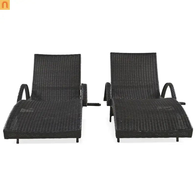 Wicker Chaise Lounge Dark Brown 5 Position Pull-Out Table