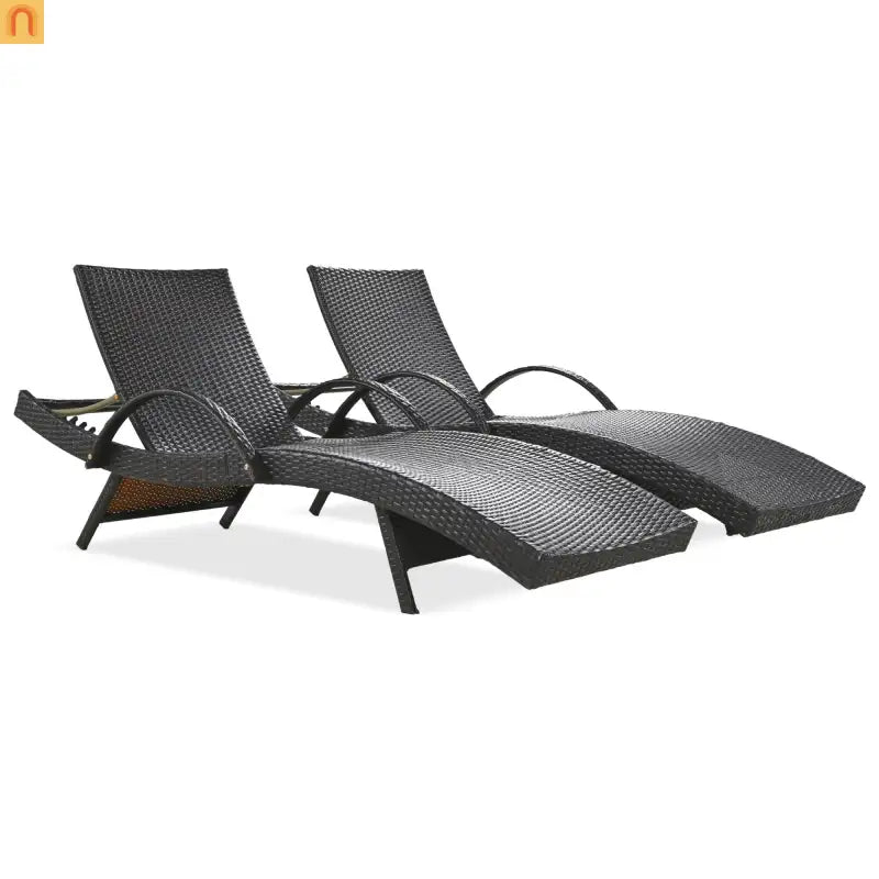 Wicker Chaise Lounge Dark Brown 5 Position Pull-Out Table