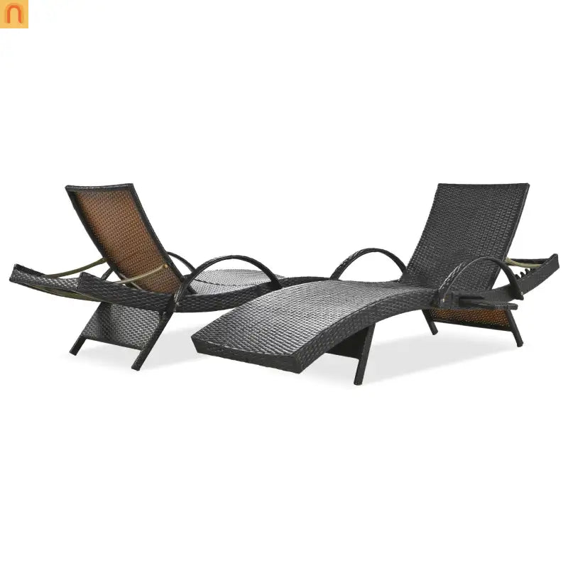 Wicker Chaise Lounge Dark Brown 5 Position Pull-Out Table