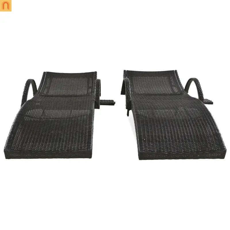 Wicker Chaise Lounge Dark Brown 5 Position Pull-Out Table