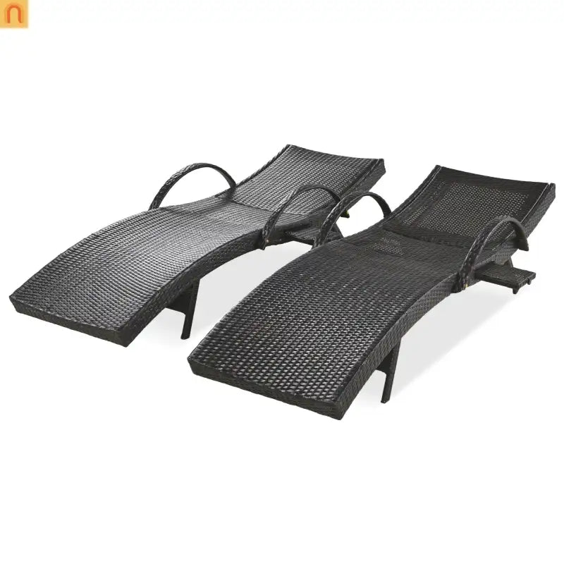Wicker Chaise Lounge Dark Brown 5 Position Pull-Out Table