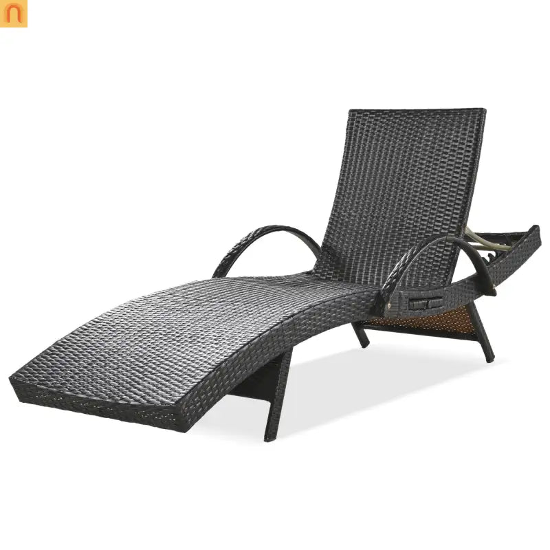 Wicker Chaise Lounge Dark Brown 5 Position Pull-Out Table