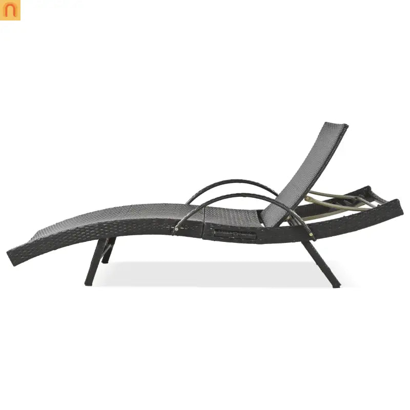 Wicker Chaise Lounge Dark Brown 5 Position Pull-Out Table