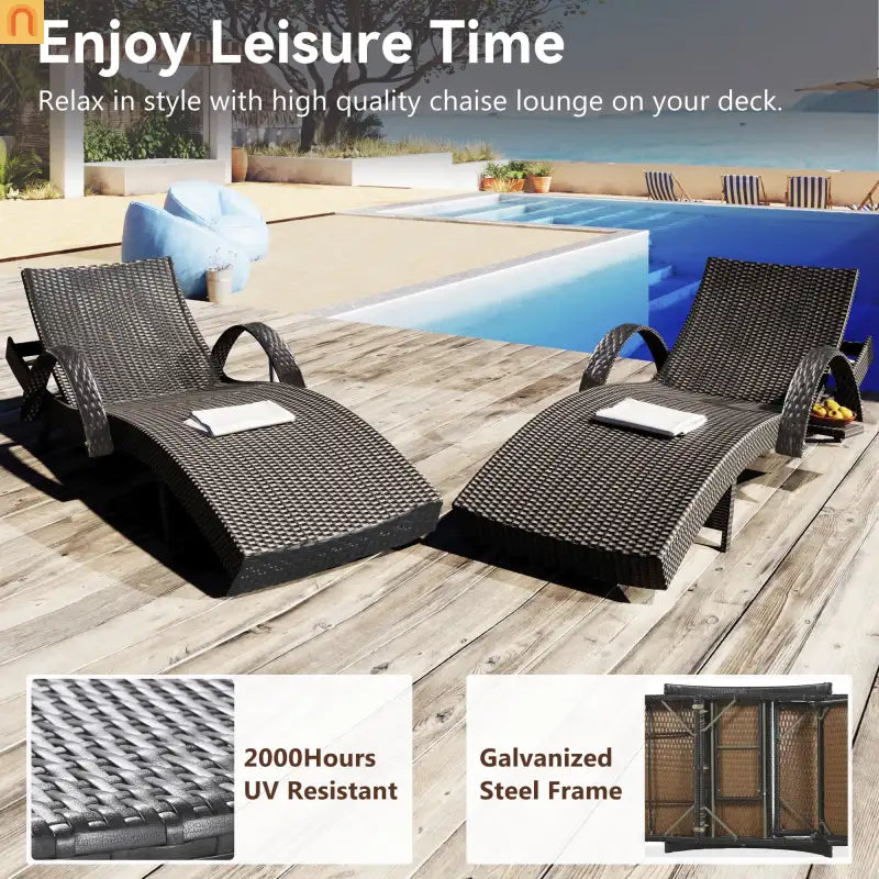 Wicker Chaise Lounge Dark Brown 5 Position Pull-Out Table