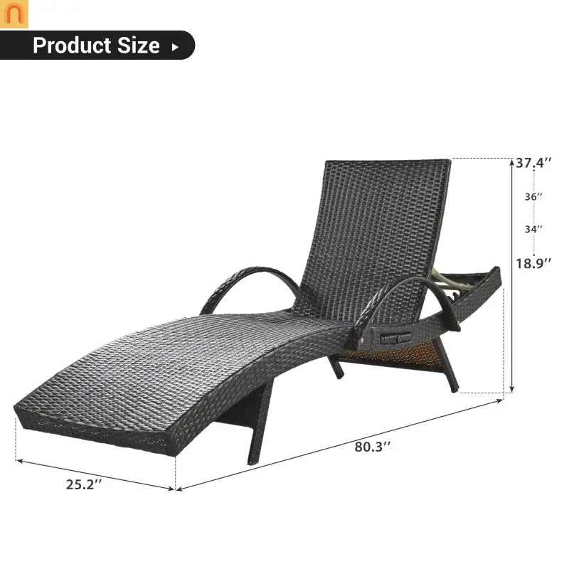 Wicker Chaise Lounge Dark Brown 5 Position Pull-Out Table